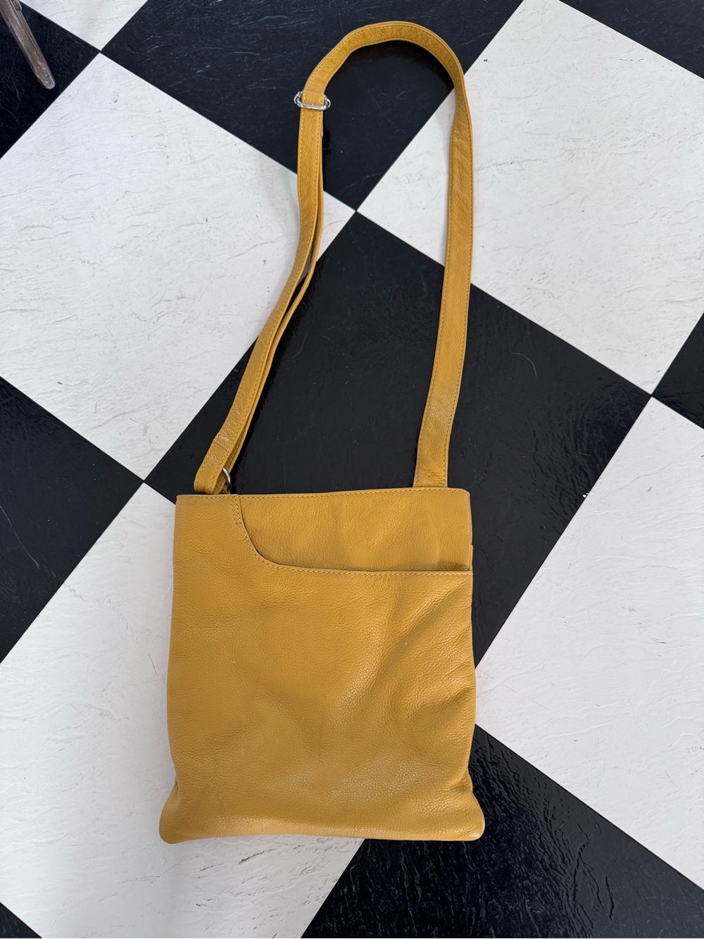 Minimalist Mustard Yellow Leather Crossbody Bag